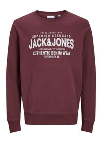 Jack & Jones JACK & JONES Herren Sweatshirt "JJJEANS SWEAT O-NECK", rot, modisch, Gr. M, bedruckt, angeraute Sweatware, Obermaterial: 100% Baumwolle, Sweatshirts
