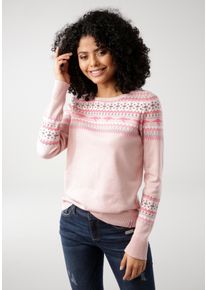 Kangaroos Damen Norwegerpullover, rosa, casual, Gr. 44, Norwegermuster, Strick, Obermaterial: 50% Baumwolle, 50% Polyacryl, Pullover, im winterlichen