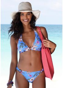 s.Oliver Damen Bikini-Hose "Maya", blau, Gr. 34, floral, Polyamid, Badehosen, mit Zierringen in Horn-Optik