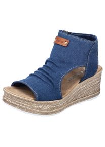 Rieker Damen Schaftsandale, Gr. 40, blau, Textil, modisch, Schuhe, Keilsandalette, Sommerschuh, Plateausohle, in veganer Verarbeitung