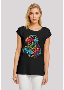 F4NT4STIC Damen T-Shirt "Dinosaurier Gamer", schwarz, casual, Gr. XXL, Obermaterial: 100% Baumwolle, Shirts, Premium Qualität