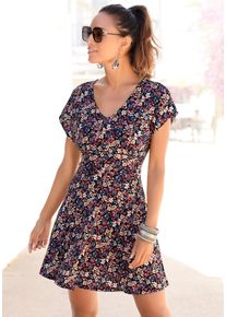 Vivance Damen Sommerkleid, bunt, feminin, Gr. 42, bedruckt, Jersey, Obermaterial: 100% Viskose, Kleider, mit Blumendruck und V-Ausschnitt, leichtes