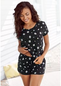 Vivance Dreams Damen Shorty, Gr. 36, schwarz, Single Jersey, Obermaterial: 100% Baumwolle, geblümt, Basic, Homewear-Sets, mit Gänseblümchen-Druck