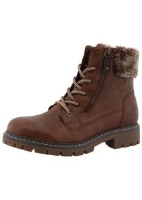 Tom Tailor Damen Winterboots, Gr. 37, braun, Lederimitat, Textil, unifarben mit Farbeinsatz, casual, Schuhe, Blockabsatz, Winterstiefelette,