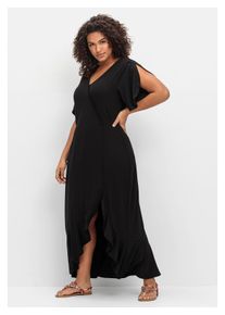 sheego Damen Jerseykleid "Große Größen", schwarz, feminin, Gr. 42, unifarben, Obermaterial: 95% Viskose, 5% Elasthan, Kleider, in Wickeloptik, mit