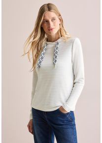 Cecil Damen Langarmshirt, weiß, casual, Gr. S, unifarben, Stoff, 64% Polyester, 35% Viskose, 1% Elasthan, Shirts, mit Materialmix