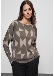 Street One Damen Langarmshirt, braun, casual, Gr. 36, gemustert, Stoff, 64% Polyester, 33% Viskose, 3% Elasthan, Shirts, mit grafischem Muster