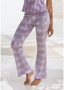 s.Oliver Damen Schlafhose, Gr. 32, lila, Feinstrick, Obermaterial: 60% Baumwolle, 40% Polyester, gestreift, meliert, feminin, Hosen, mit