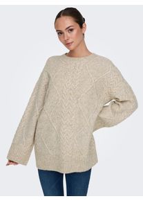 Jacqueline de Yong JDY Damen Rundhalspullover "JDYSILJA L/S LONG CABLE PULLOV. KNT NOOS", beige, modisch, Gr. XS, meliert, Strick, Obermaterial: 57% Polyacryl, 41%