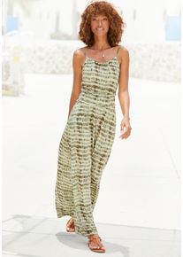 Lascana Damen Maxikleid, grün, Gr. 36, bedruckt, Jersey, Obermaterial: 100% Viskose, Kleider, mit Rüschendetails und Gummi in der Taille,