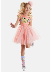 DENOKIDS Mädchen Shirtkleid "Leo Tutu ", pink, casual, Gr. 98, bedruckt, 95% Baumwolle;5% Elasthan, Kleider, mit Allover Leo- und Blumenprint