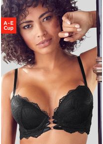 Lascana Damen Push-up-BH "Eleonora", Gr. 75, schwarz, Spitze, Obermaterial: 60% Polyamid, 35% Polyester, 5% Elasthan, sexy, BHs, mit dekorativer