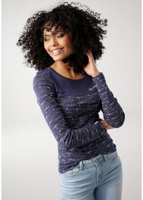 Kangaroos Damen Langarmshirt, blau, casual, Gr. 52, unifarben mit Farbeinsatz, bedruckt, kontrastfarbene Details, Rippware, Obermaterial: 100%