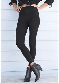 Lascana Damen Leggings, Gr. 32, schwarz, Samt, Obermaterial: 92% Polyester, 8% Elasthan, unifarben, casual, Hosen, in Velourleder-Optik