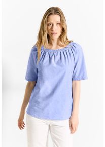Cecil Damen Kurzarmbluse, blau, casual, Gr. XL, unifarben, Web, 100% Baumwolle, Blusen, aus reiner Baumwolle