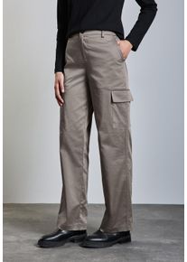 Street One Damen Cargohose, braun, casual, Gr. 40, unifarben, Stoff, Web, 56% Polyester, 42% Baumwolle, 2% Elasthan, Hosen, mit Satin Finish