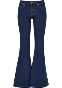 Urban Classics Damen Bequeme Jeans "Urban Classics Damen Ladies Organic Low Waist Flared Denim", blau, casual, Gr. 28, unifarben, 98% Baumwolle, 2%