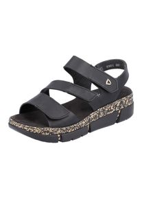 Rieker Damen Riemchensandale, Gr. 38, schwarz, Lederimitat, klassisch, Schuhe, Sommerschuh, Sandalette, Keilabsatz, mit Klettverschlüssen
