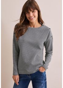 Cecil Damen Langarmshirt, blau, casual, Gr. XXL, gestreift, Stoff, 51% Polyester, 30% Baumwolle, 14% Viskose, 5% Elasthan, Shirts, aus softem