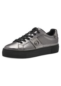 Tamaris Damen Plateausneaker, Gr. 37, silber, Leder, Lederimitat, sportlich, Schuhe, Freizeitschuh, Halbschuh, Schnürschuh mit gepolstertem Schaftrand