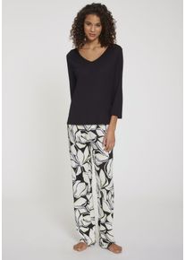 Vivance Dreams Damen Pyjama, Gr. 36, schwarz, Single Jersey, Obermaterial: 100% Viskose, geblümt, Basic, Homewear-Sets, mit Allover-Druck