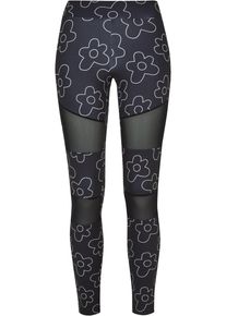 Urban Classics Damen Leggings "Urban Classics Damen Ladies Tech Mesh AOP Leggings", schwarz, Gr. 5XL, 77% Polyester, 23% Elasthan, Hosen