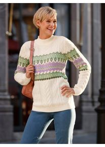 Classic Basics Damen Stehkragenpullover "Stehkragen-Pullover"champagner, orchidee, Gr. 50, gemustert, Norwegermuster, mehrfarbig, 100% Polyacryl,