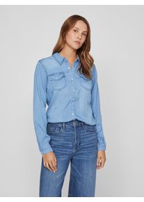 Vila Damen Jeansbluse "VIBISTA DENIM SHIRT/SU-NOOS", blau, casual, Gr. S, unifarben, Web, Obermaterial: 70% Lyocell, 30% Baumwolle, Blusen