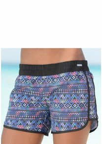 Lascana Damen Badeshorts, schwarz, Gr. 38, bedruckt, Microfaser, Polyester, Badehosen, elastisches Bündchen, mit Gesäßtasche, softe