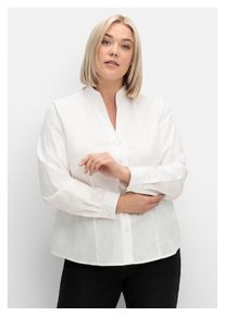 sheego Damen Langarmbluse "Große Größen", beige, elegant, Gr. 52, unifarben, Obermaterial: 97% Baumwolle, 3% Elasthan, Blusen, mit Stehkragen,