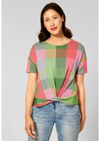 Street One Damen T-Shirt, orange, casual, Gr. 36, kariert, Stoff, 74% Polyester, 23% Viskose, 3% Elasthan, Shirts, mit Karomuster