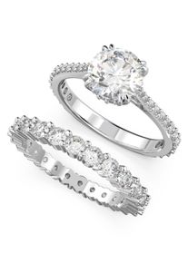 Swarovski Damen Ring-Set "Stilla Round, Princess-Schliff, 5649216, /-13, /-15, 5647662", 58, Metall, 2,5mm, silber, Metall, Fingerringe, mit