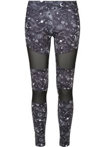 Urban Classics Damen Leggings "Urban Classics Damen Ladies Tech Mesh AOP Leggings", schwarz, Gr. S, 77% Polyester, 23% Elasthan, Hosen