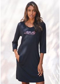 Lascana Damen Sleepshirt, Gr. 32, bunt, Single Jersey, Obermaterial: 50% Baumwolle, 50% Viskose, unifarben, bedruckt, Basic, Kleider, mit 3/4-Ärmeln