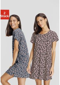 Vivance Dreams Damen Sleepshirt, Gr. 32, blau, Single Jersey, Obermaterial: 100% Baumwolle, animal-print, Basic, Kleider, mit Leo-Muster