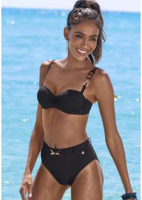Lascana Damen Highwaist-Bikini-Hose "Yves", schwarz, Gr. 36, unifarben, Recycling-Polyamid, Badehosen, mit edlen Zieraccessoire