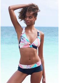 active by Lascana LASCANA ACTIVE Damen Bikini-Hotpants "Layne", schwarz, Gr. 36, unifarben mit Farbeinsatz, Recycling-Polyamid, Badehosen, mit bedrucktem Bündchen