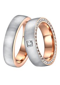 DOOSTI Trauring "Schmuck Geschenk Edelstahl Trauring Ehering Partnerring LIEBE", 54,mit Zirkonia, Edelstahl, 6mm, rosa, Edelstahl, Fingerringe, Made