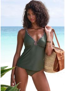 Lascana Damen Bügel-Tankini-Top "Adelin", grün, Gr. 44, Farbeinsatz, Recycling-Polyamid, Bikini-Oberteile, mit bedrucktem Einsatz
