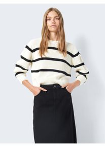 Noisy may Damen Strickpullover "NMMAYSA L/S STRIPE O-NECK KNIT NOOS", schwarz, casual, Gr. M, gestreift, Strick, Rippstrick, Obermaterial: 50%