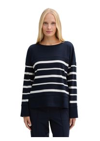 Tom Tailor Damen Langarmshirt, blau, casual, Gr. XXL, gestreift, Obermaterial: 96% Baumwolle, 4% Elasthan, Shirts, mit Streifenmuster