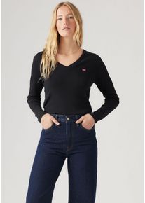 Levi's LEVI'S Damen Langarmshirt "ESSENTIAL HM LS VNECK", schwarz, casual, Gr. XL, unifarben, Single Jersey, Obermaterial: 100% Baumwolle, Shirts, mit Logo