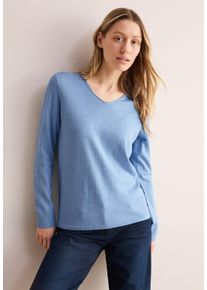 Cecil Damen Strickpullover, blau, casual, Gr. L, meliert, Strick, Obermaterial: 60% Baumwolle, 40% Viskose, Pullover, mit V-Ausschnitt