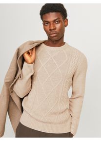Jack & Jones JACK & JONES Herren Rundhalspullover "JPRBLUDIOGO CABLE KNIT LN", beige, modisch, Gr. S, meliert, Strick, Obermaterial: 57% Polyacryl, 43% Baumwolle,