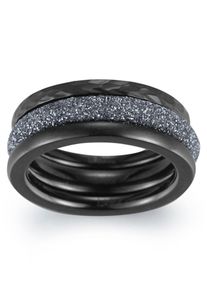 Kingka Damen Ring-Set "Stardust Noir, STR-S8502BGY1,2,3,4", 58, Edelstahl, 7,5mm, schwarz, Edelstahl, Fingerringe