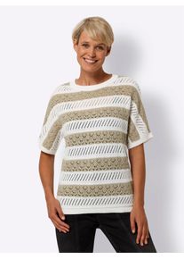 Classic Basics Damen Ajourpullover "Ajour-Pullover", braun, Gr. 38, gemustert, mehrfarbig, gestreift, 100% Polyacryl, Pullover