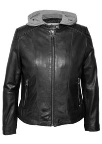 Maze Damen Lederjacke "42023103", schwarz, Gr. 48, Obermaterial: 100% Lammleder / Innenfutter: 100% Polyester/ Ärmelfutter: 100% Polyester / Kapuze: