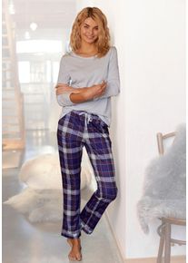 H.I.S. H.I.S Damen Pyjama, Gr. 32, blau, Single Jersey, Obermaterial: 100% Baumwolle, klassisch, Homewear-Sets, mit karierter Schlafhose