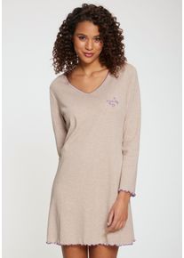 s.Oliver Damen Nachthemd, Gr. 36, braun, Rippstrick, Obermaterial: 60% Baumwolle, 40% Polyester, meliert, feminin, Kleider, mit Trompetenärmeln