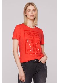 SOCCX Damen Rundhalsshirtjuicy coral, casual, Gr. M, bedruckt, Material: 100% Baumwolle, Shirts, aus Baumwolle